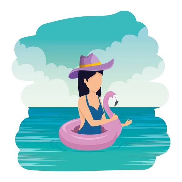 Krásná žena s vlámskou plaváním v moři — Stockový vektor