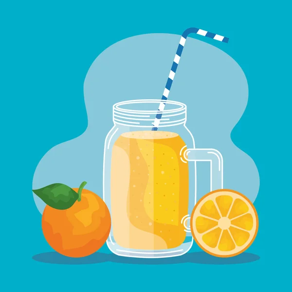 Orange smoothie beverage with fruit to summer time — Stock Vector
