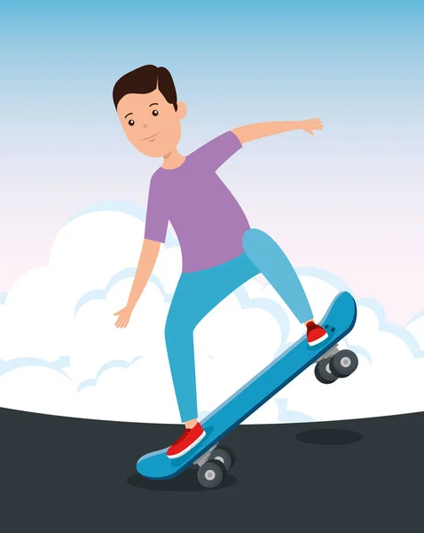 Happy Boy Kid practing skateboard sport — Stockvector