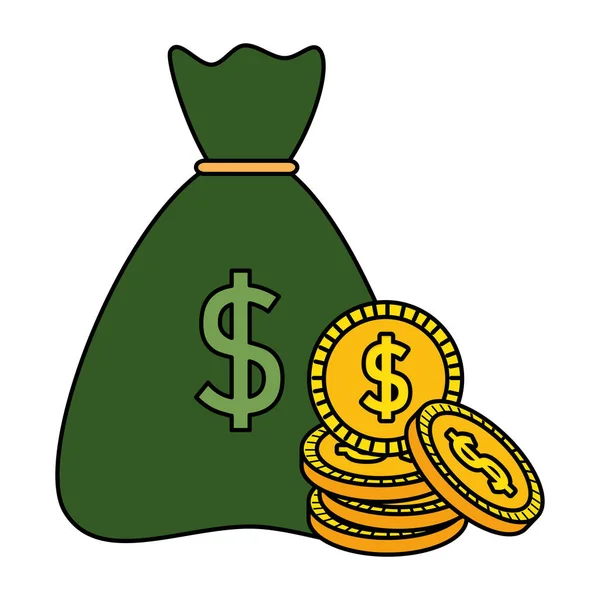 Pengasäck med mynt dollar — Stock vektor