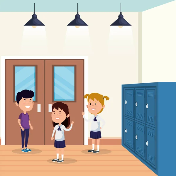 Kleine studenten groep in de school scène — Stockvector