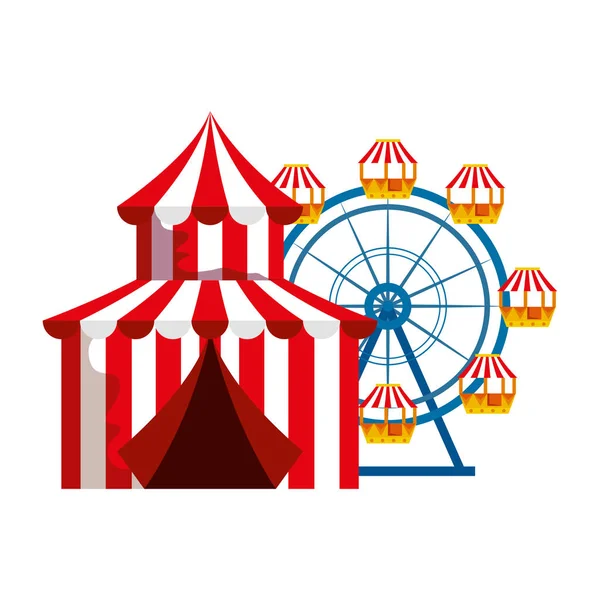 Circus tent carnival with panoramic wheel — Stock Vector