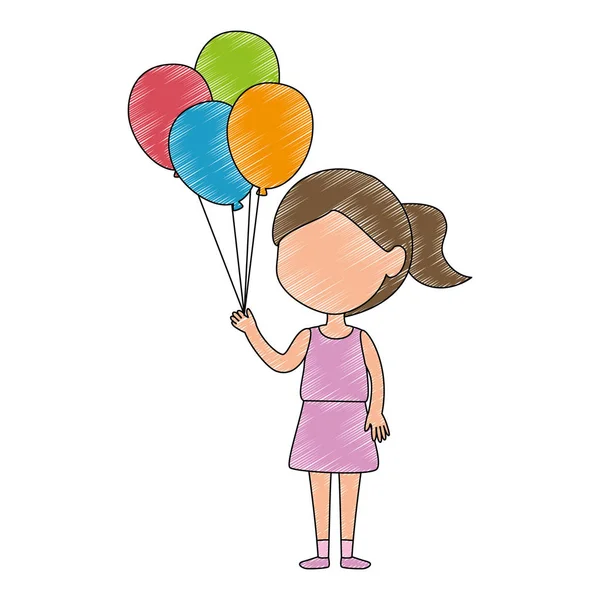 Little girl with balloons helium character — Stock Vector