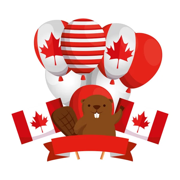 Palloncini elio con bandiera canadese e castoro — Vettoriale Stock