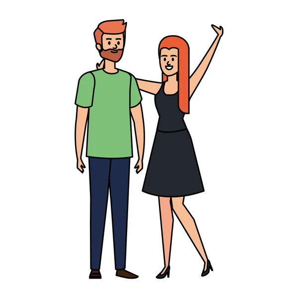 Pareja joven amantes avatares personajes — Vector de stock