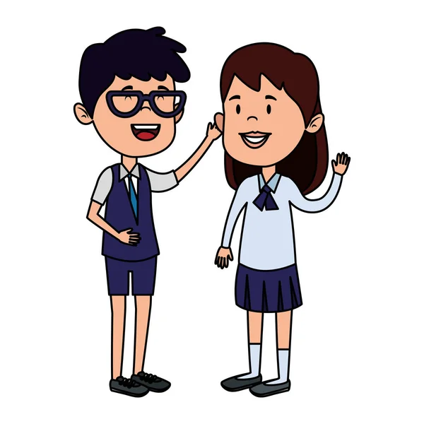 快乐的小学生夫妇字符 — 图库矢量图片