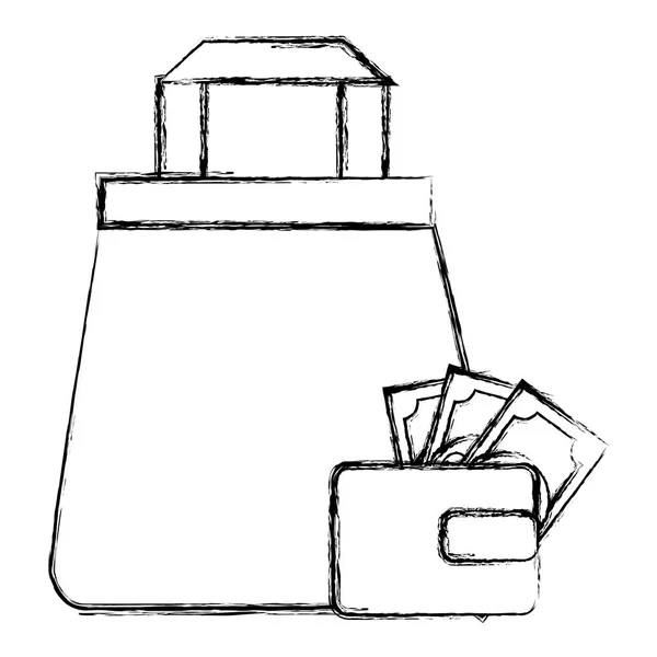 쇼핑 가방 지갑 돈 — 스톡 벡터