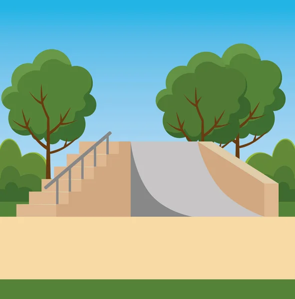 Park mit Skateboard-Rampen und Bäumen mit Büschen — Stockvektor