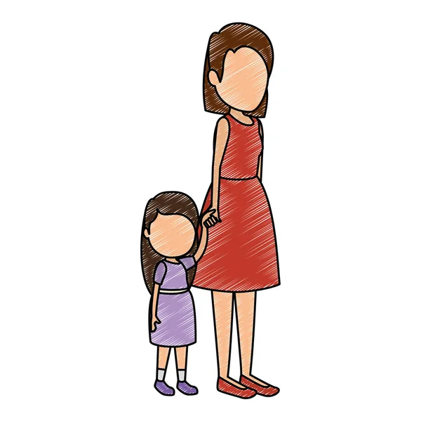 Niedliches und kleines Mädchen mit Mutterfiguren — Stockvektor