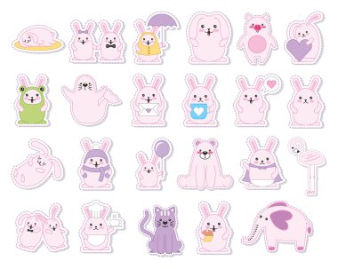 tavşan ve hayvan kawaii karakter demeti