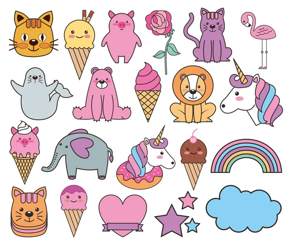 Paquete de emojis personajes kawaii cuento de hadas — Archivo Imágenes Vectoriales