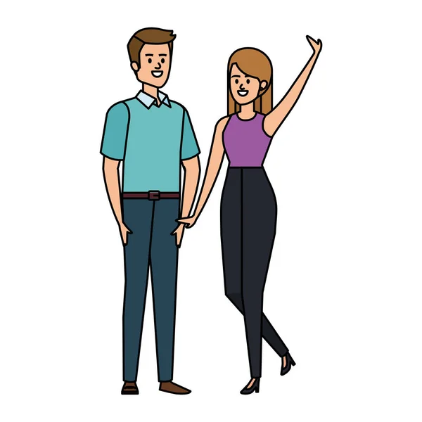 Jeune couple amoureux avatars personnages — Image vectorielle