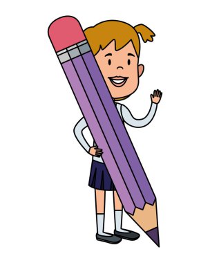 mutlu öğrenci kız kalemle yazma