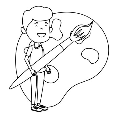 boya fırçası ve pallette ile mutlu öğrenci çocuk