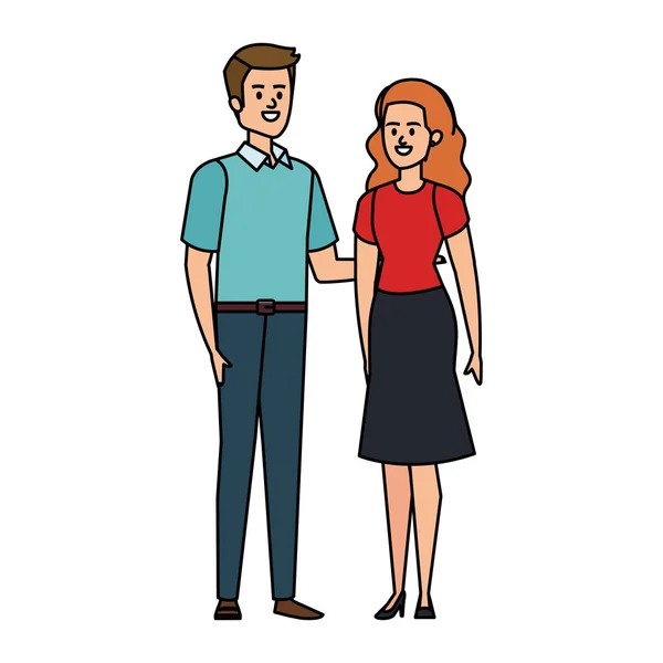 Jeune couple amoureux avatars personnages — Image vectorielle