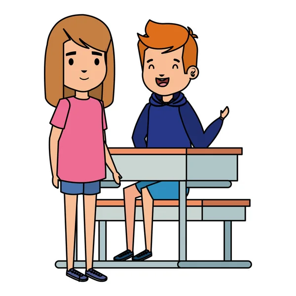 学校の机でかわいい小さな学生のカップル — ストックベクタ