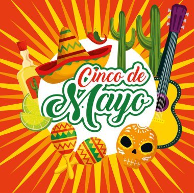 etkinliğe gitar ve maracas ile meksika şapka