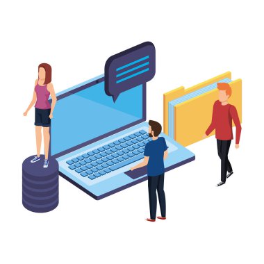 dizüstü bilgisayar ve veri merkezi simgeleri olan kişiler