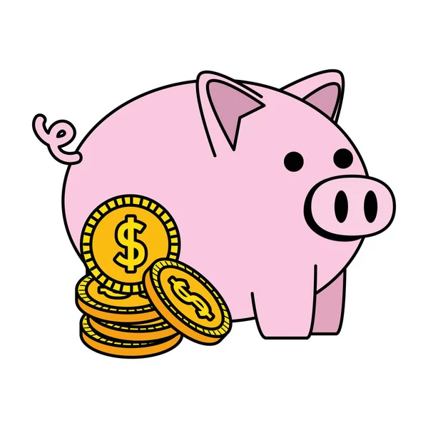 Piggy savings with coins money — Stock Vector