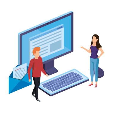 bilgisayar masaüstü ve zarf ile çift