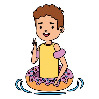 gömlek ve donut float ile sevimli küçük çocuk