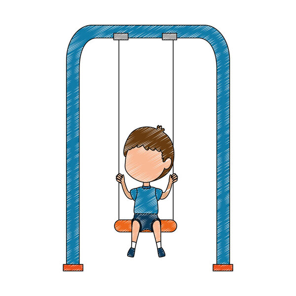 boy playing in swing park playground hanging