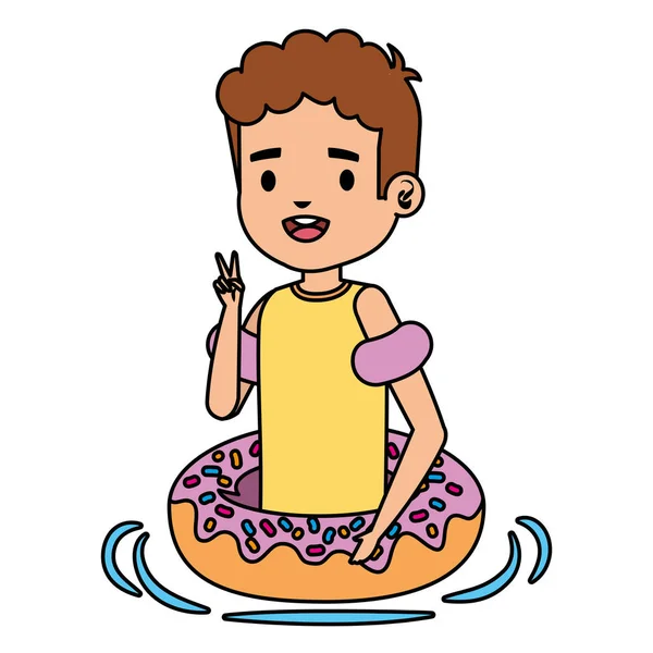 Lindo niño pequeño con camisa y donut float — Archivo Imágenes Vectoriales