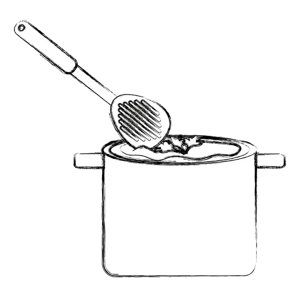 Кухонний горщик і ложка для приготування супу Векторна Графіка