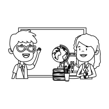 chalkboard ve dünya haritası ile öğrenci çift