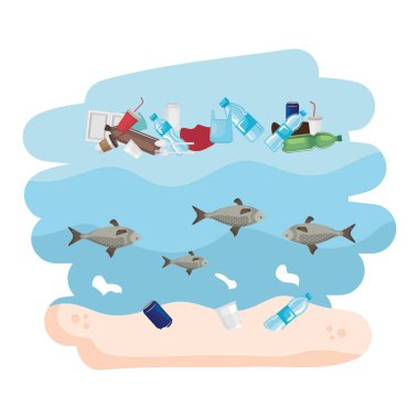 deniz balıkları çöp ile kirlenmiş denizde yüzen hayvanlar