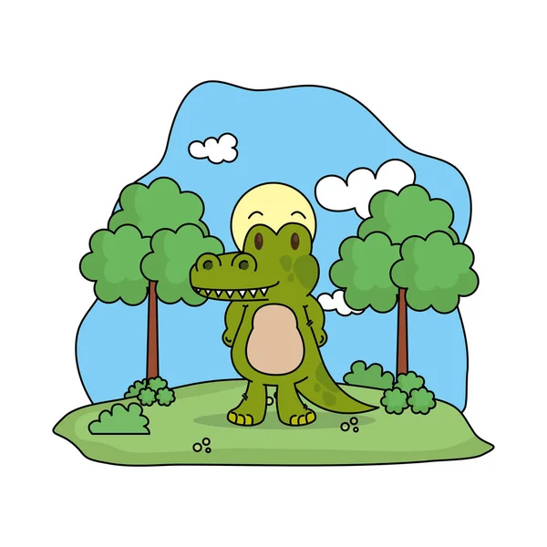 Söt krokodil i landskapet — Stock vektor