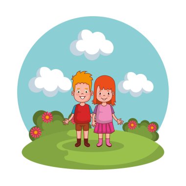 sevimli küçük Parktaki çift çocuklar