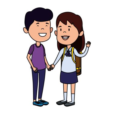 okul çantası ile mutlu küçük öğrenciler çift