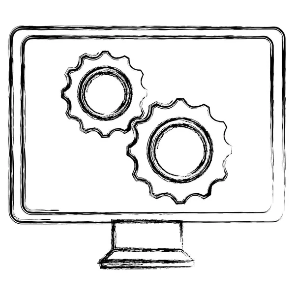 Gears ile monitör bilgisayar — Stok Vektör