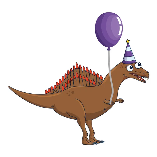 Sladký Spinosaurus s balónkem helia — Stockový vektor