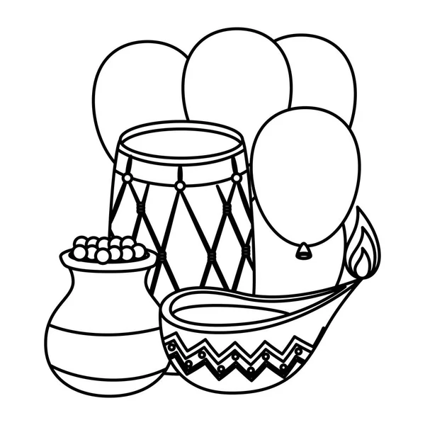 Індійський барабан з кульками гелій і свічка — стоковий вектор