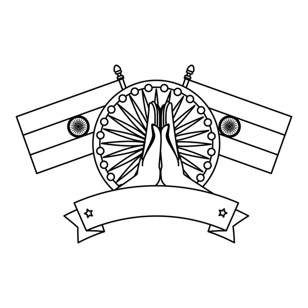 Ashoka chakra mit fahnen indisches emblem — Stockvektor