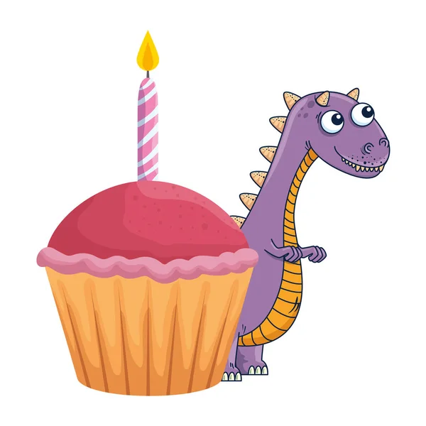 甘いカップケーキとかわいいティラノサウルスレックス — ストックベクタ