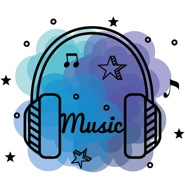 Headphone with stars and notes melody — Stock Vector