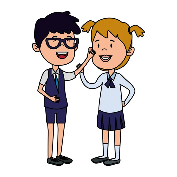 Щасливі маленькі студенти пара персонажів — стоковий вектор