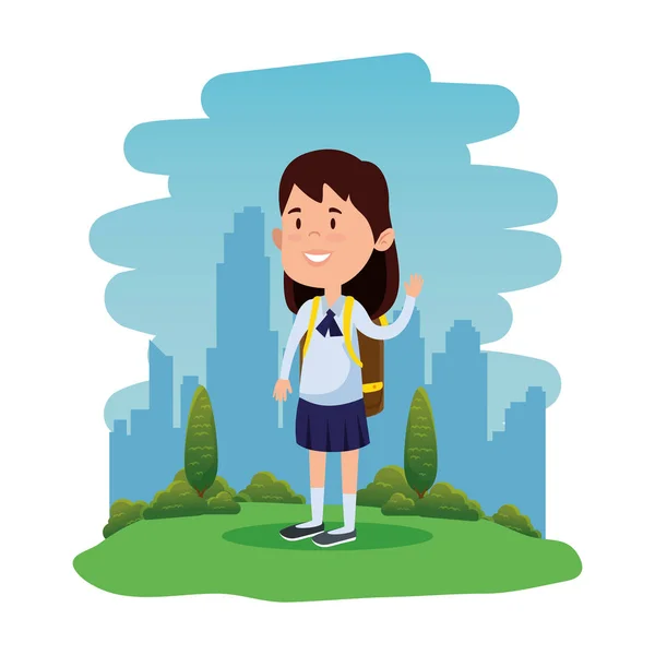 Szczęśliwy Uczeń dziewczyna z torbą w szkole w polu — Wektor stockowy