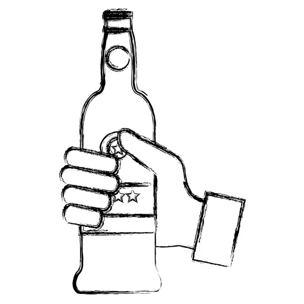 Ręka z butelką wina napój — Wektor stockowy