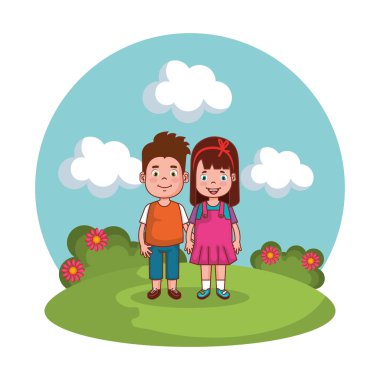 sevimli küçük Parktaki çift çocuklar