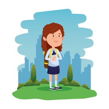 alanında okul çantası ile mutlu öğrenci kız