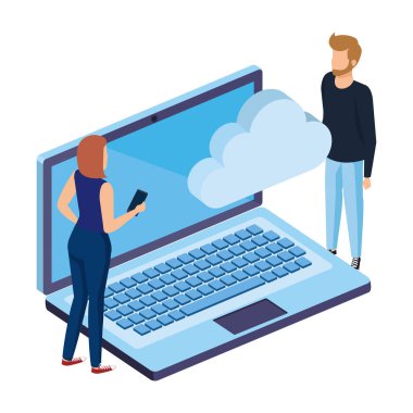 Laptop ve bulut bilgisayarlı genç çift