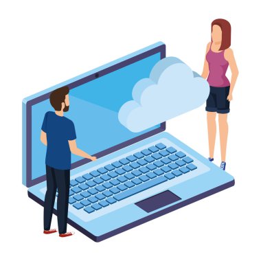 Laptop ve bulut bilgisayarlı genç çift