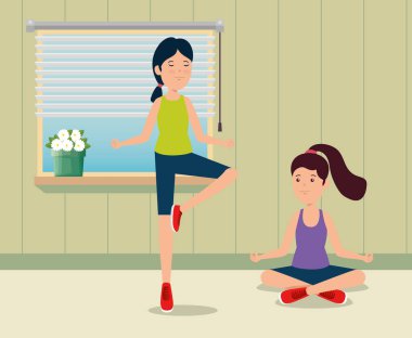 evde kızlar eğitim yoga egzersiz etkinliği