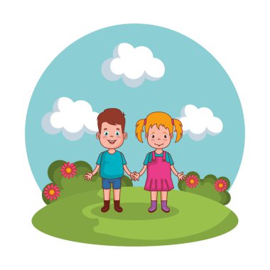 sevimli küçük Parktaki çift çocuklar