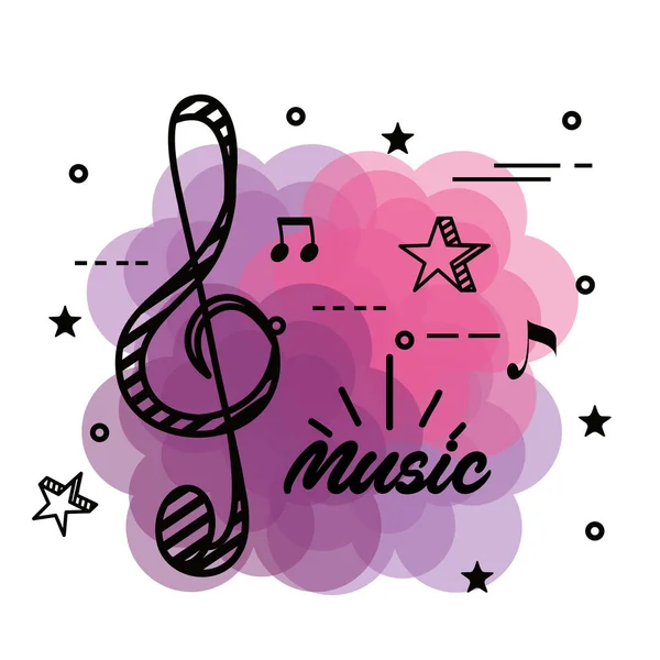 Treble clef notes melody with stars — Stock Vector