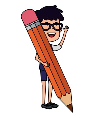 mutlu öğrenci çocuk kalemle yazma